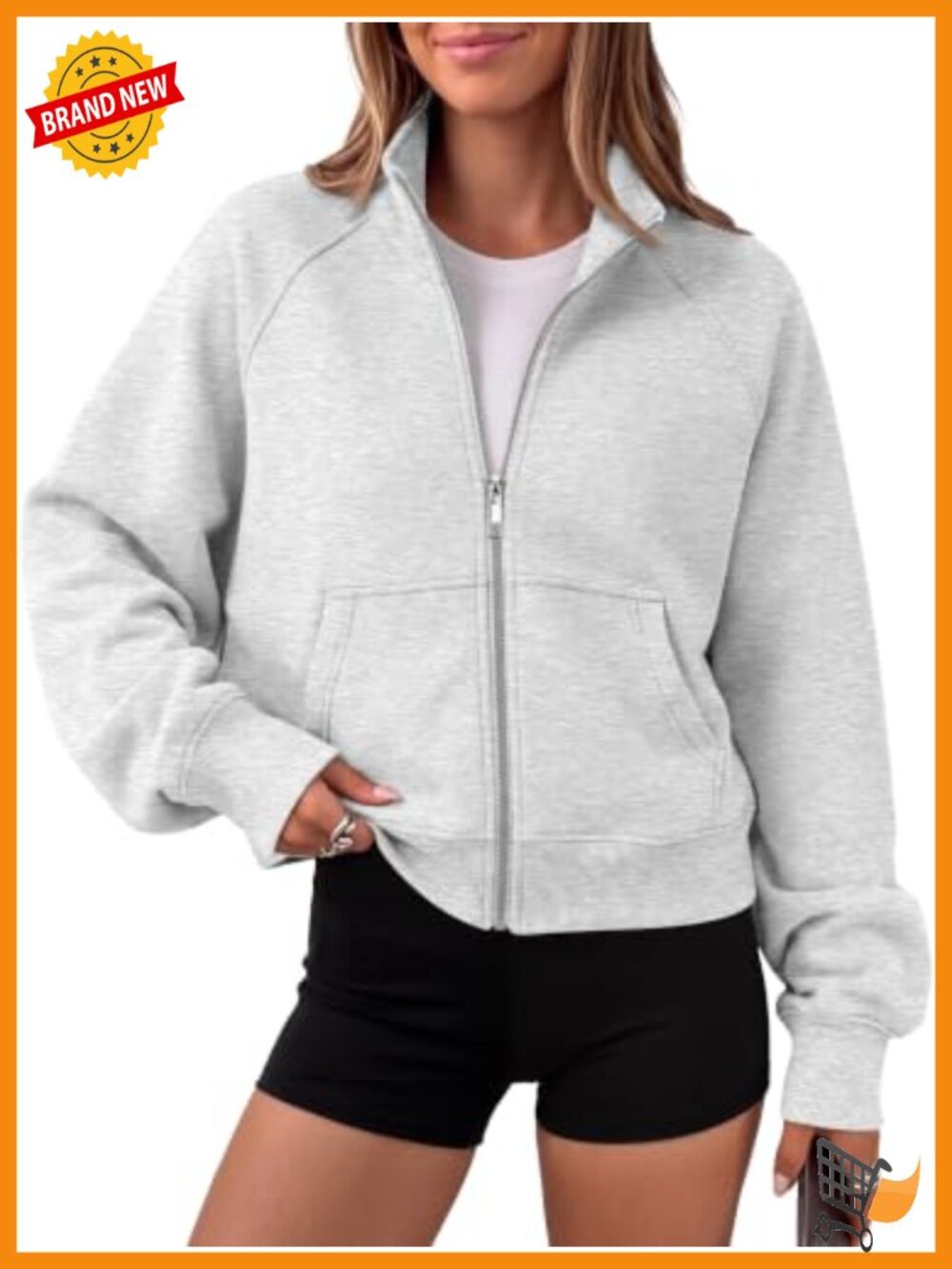 Womens Zip Up Cropped Hoodie Mock Neck Fleece Sweatshirt Y2K